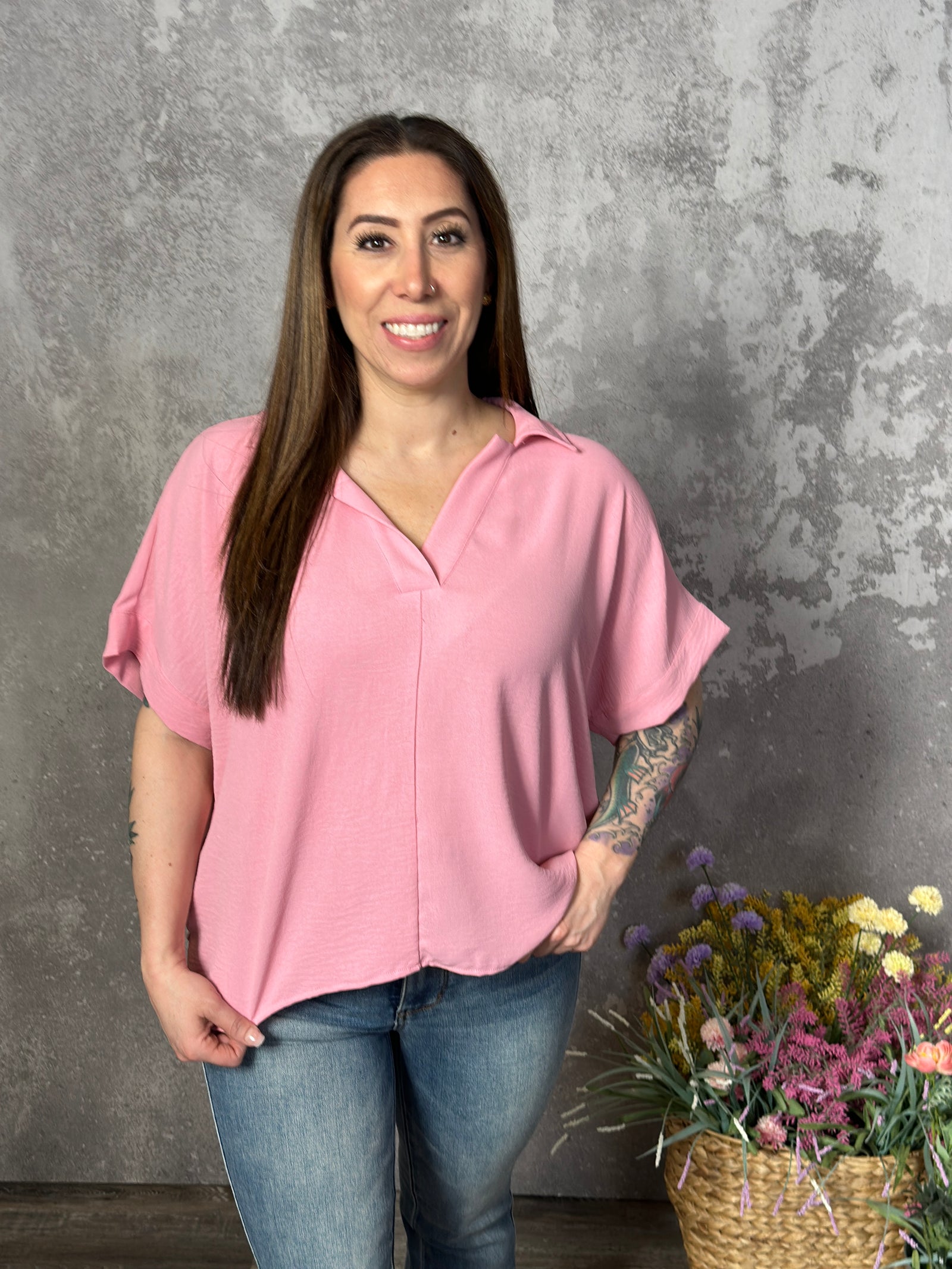 Short Sleeve Airflow Top  - Baby Pink (Small - 2X)