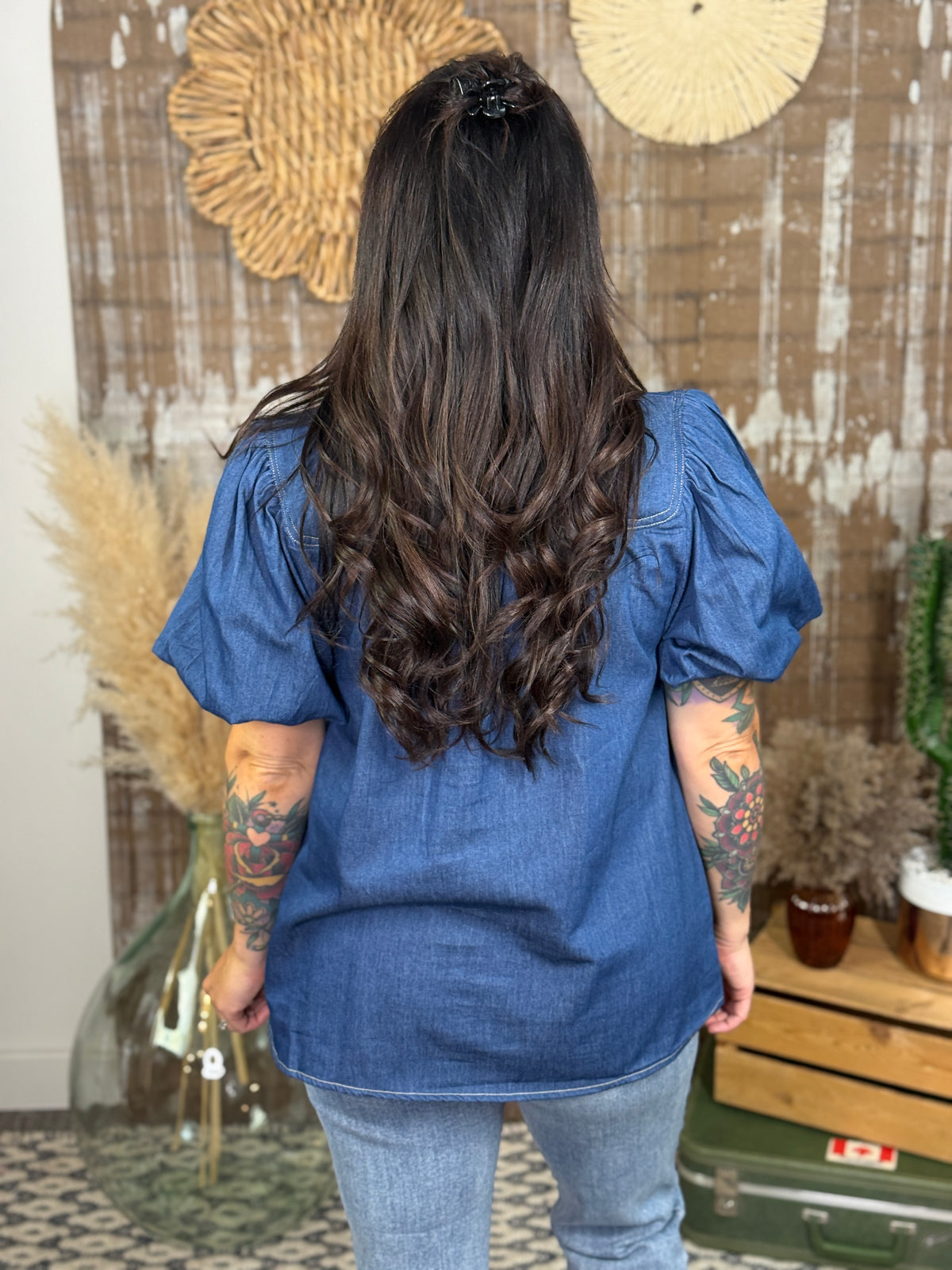 Dark Denim Button Top