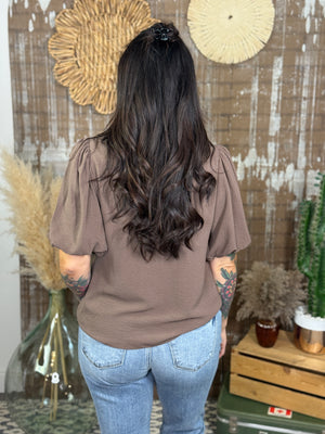 Mocha Pleated Blouse (Small - 2X)