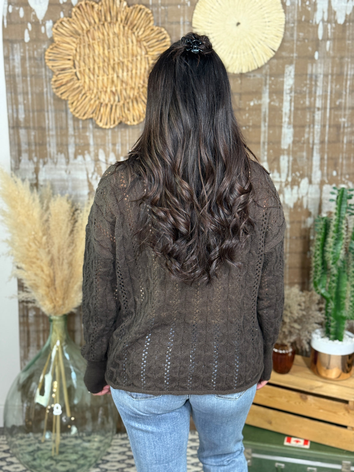 Brown Knit Half Button Sweater