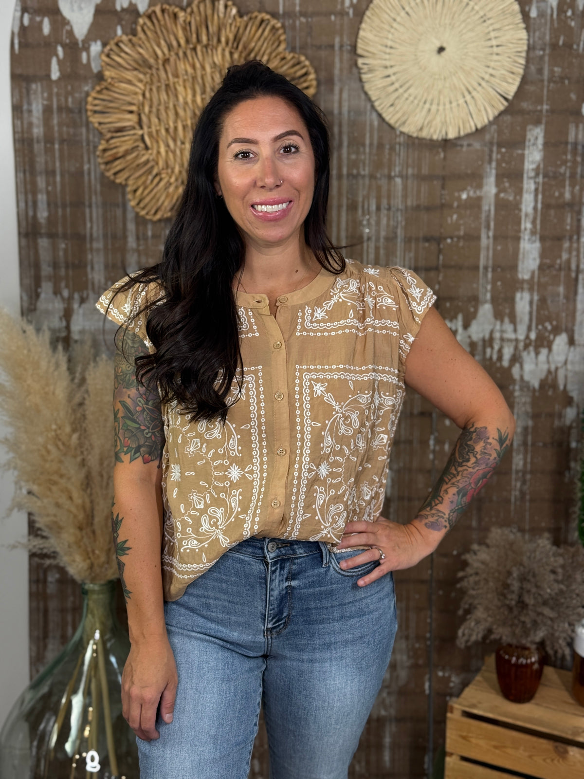 Taupe Embroidered Top