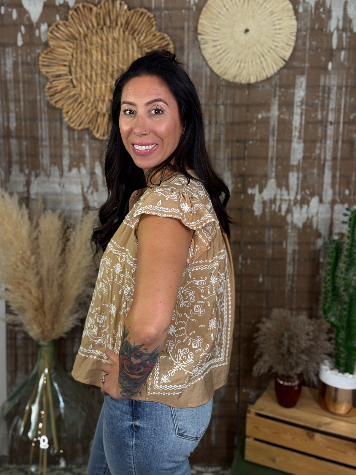 Taupe Embroidered Top