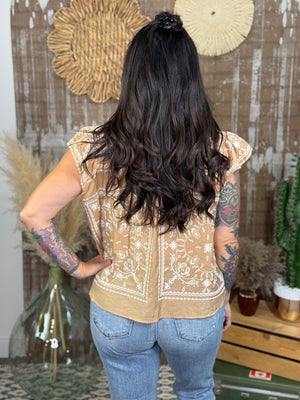 Taupe Embroidered Top