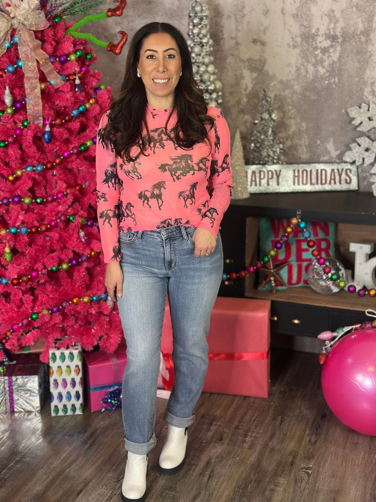 Neon Pink Wild Horse Mesh Top