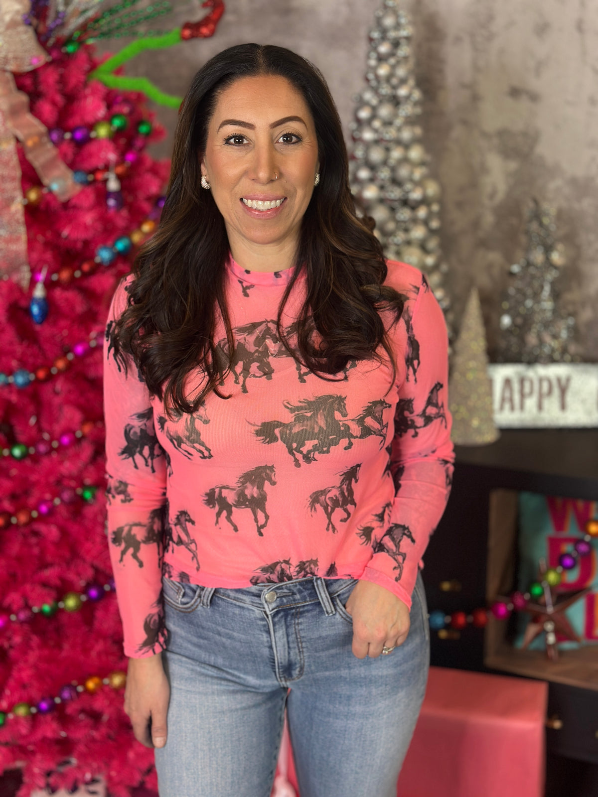 Neon Pink Wild Horse Mesh Top