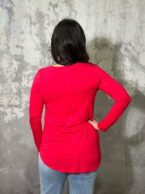 Basic Vneck Long Sleeve - Ruby Red (Small - 3X).