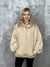 Fleece Lined Bomber Sweatshirt with Hood - Oatmeal