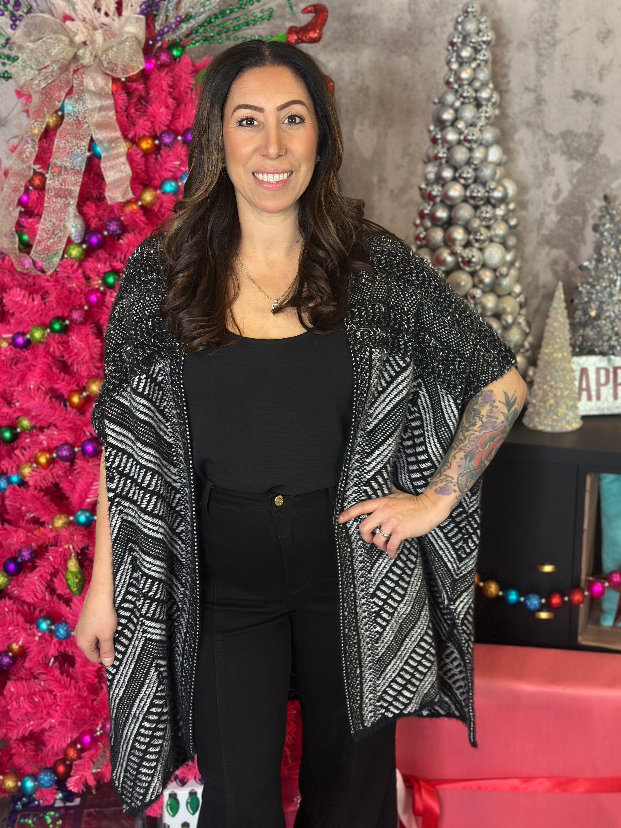 Patterned Tinsel Cardigan