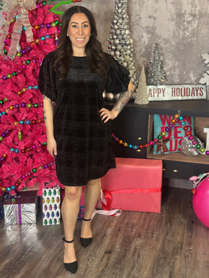 Velvet Glitter Plaid Dress  - (Small - 3X)