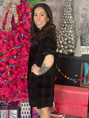 Velvet Glitter Plaid Dress  - (Small - 3X)
