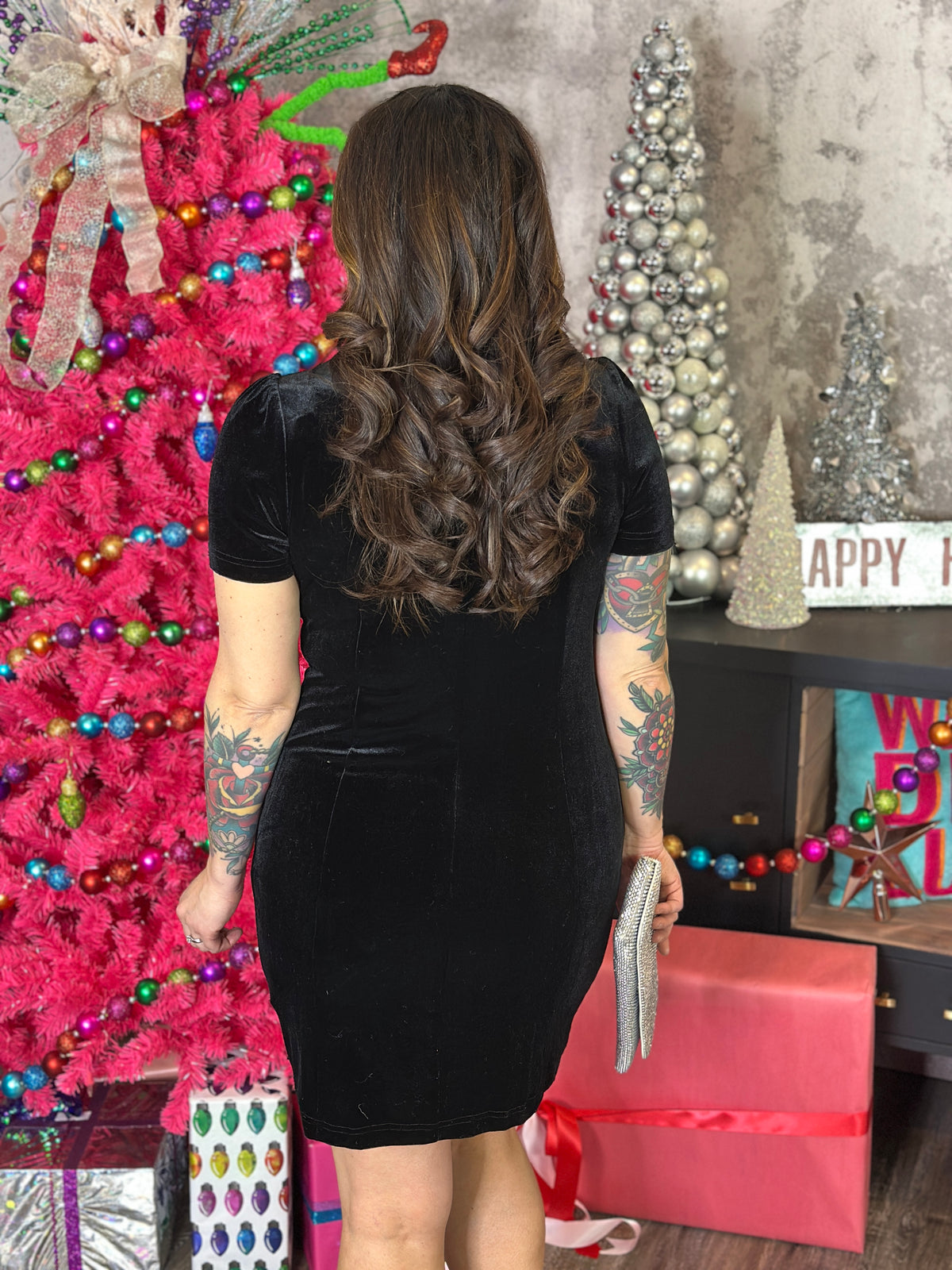 Velvet Rhinestone Bow Dress  - (Small - 3X)