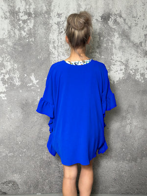 Ruffle Kimono - Royal Blue (Small - 3X)