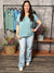 Soft Hacci V Neck Top - Dusty Teal