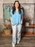 Soft Hacci V Neck Top - Deep Sky
