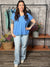 Soft Hacci V Neck Top - Ocean Blue
