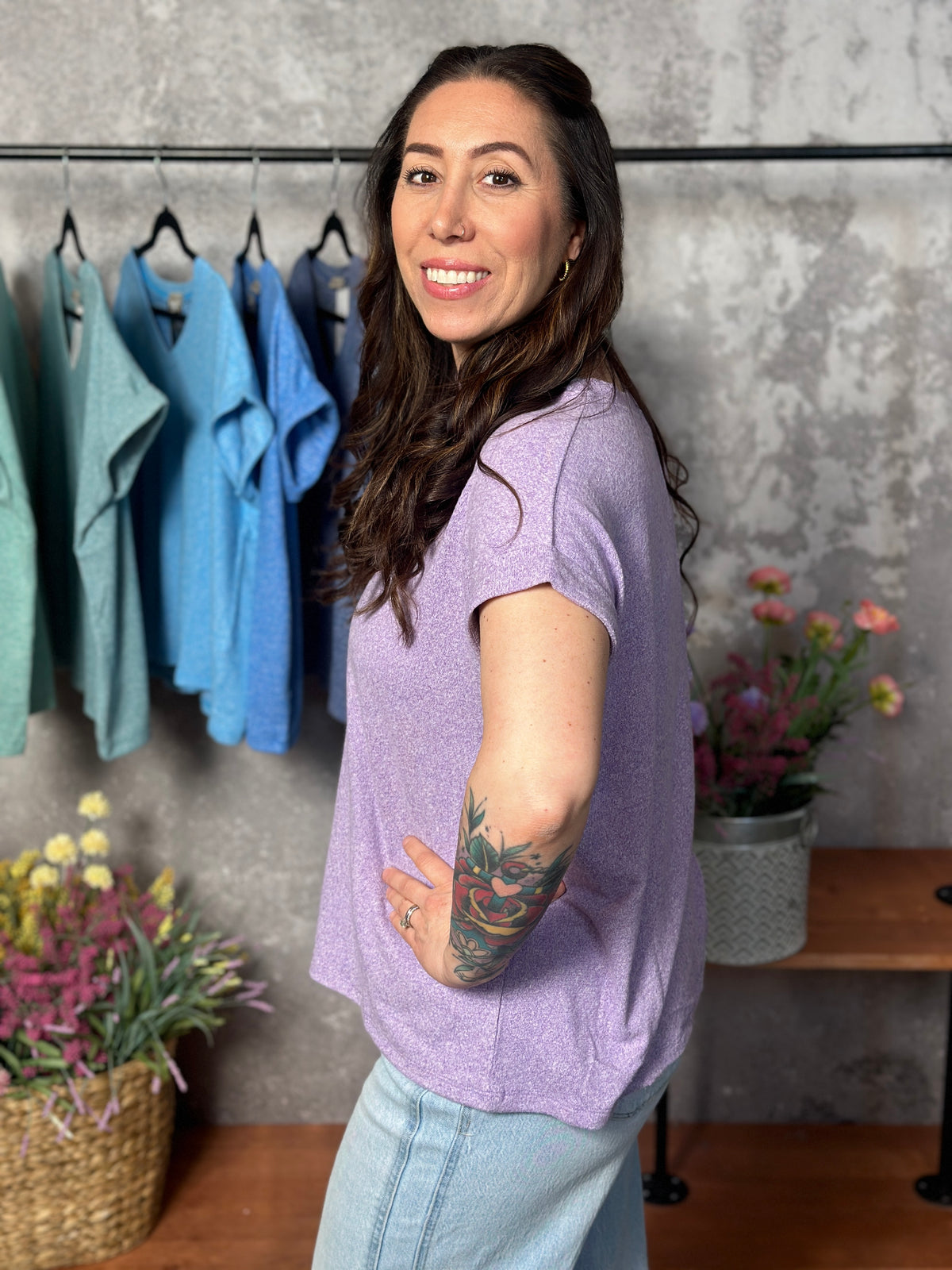 Soft Hacci V Neck Top - Lavender-FINAL SALE