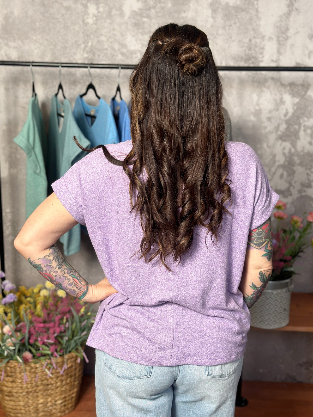 Soft Hacci V Neck Top - Lavender-FINAL SALE