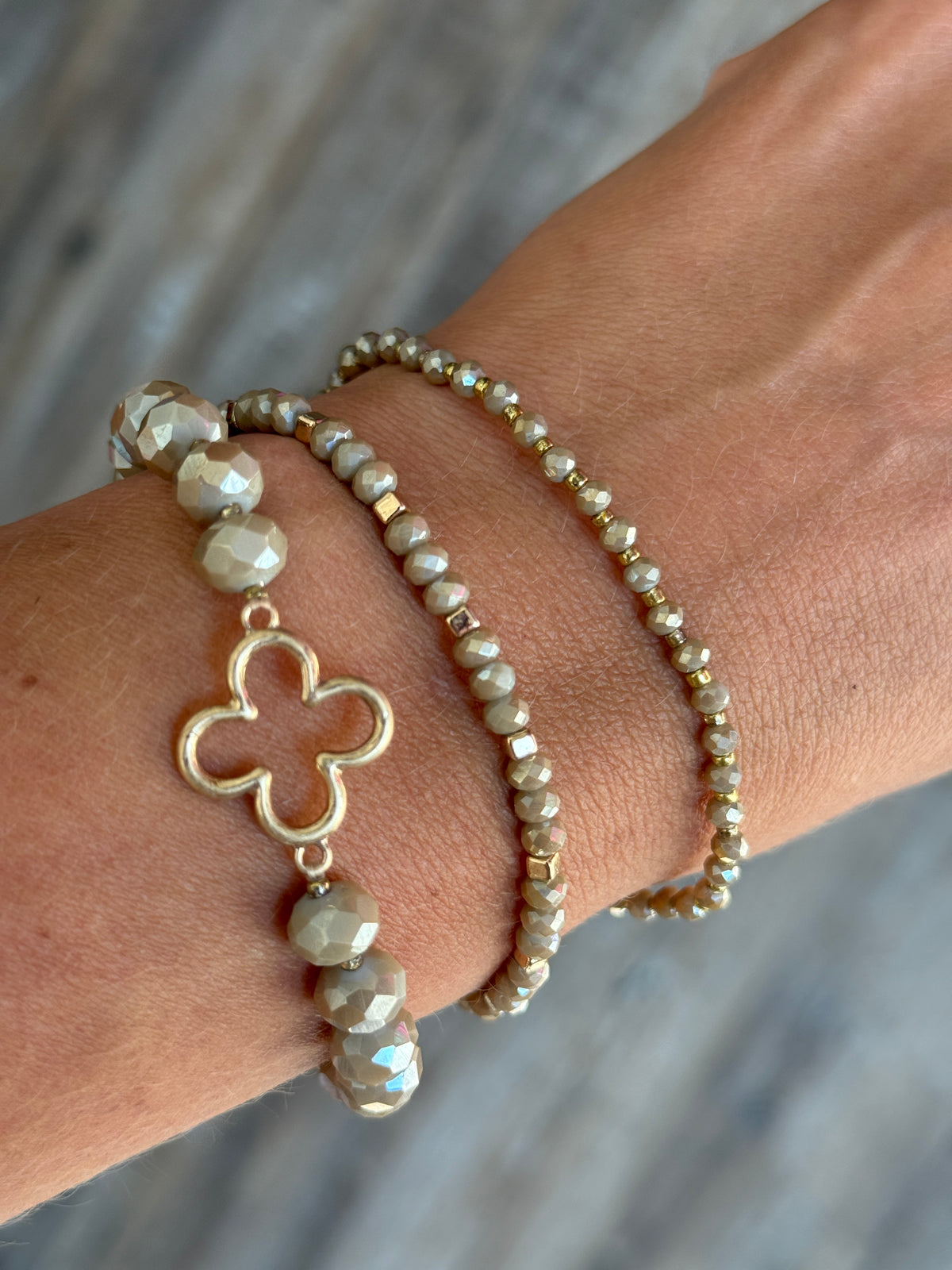 Taupe Bead 3 Piece Stretch Bracelet