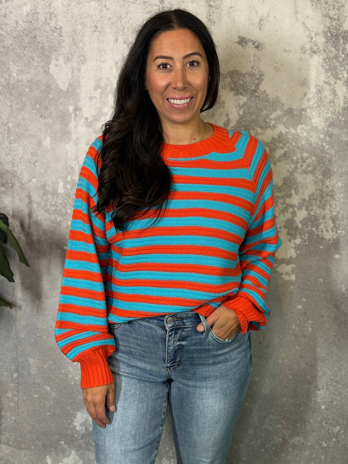 Stripe Turquoise and Orange Sweater