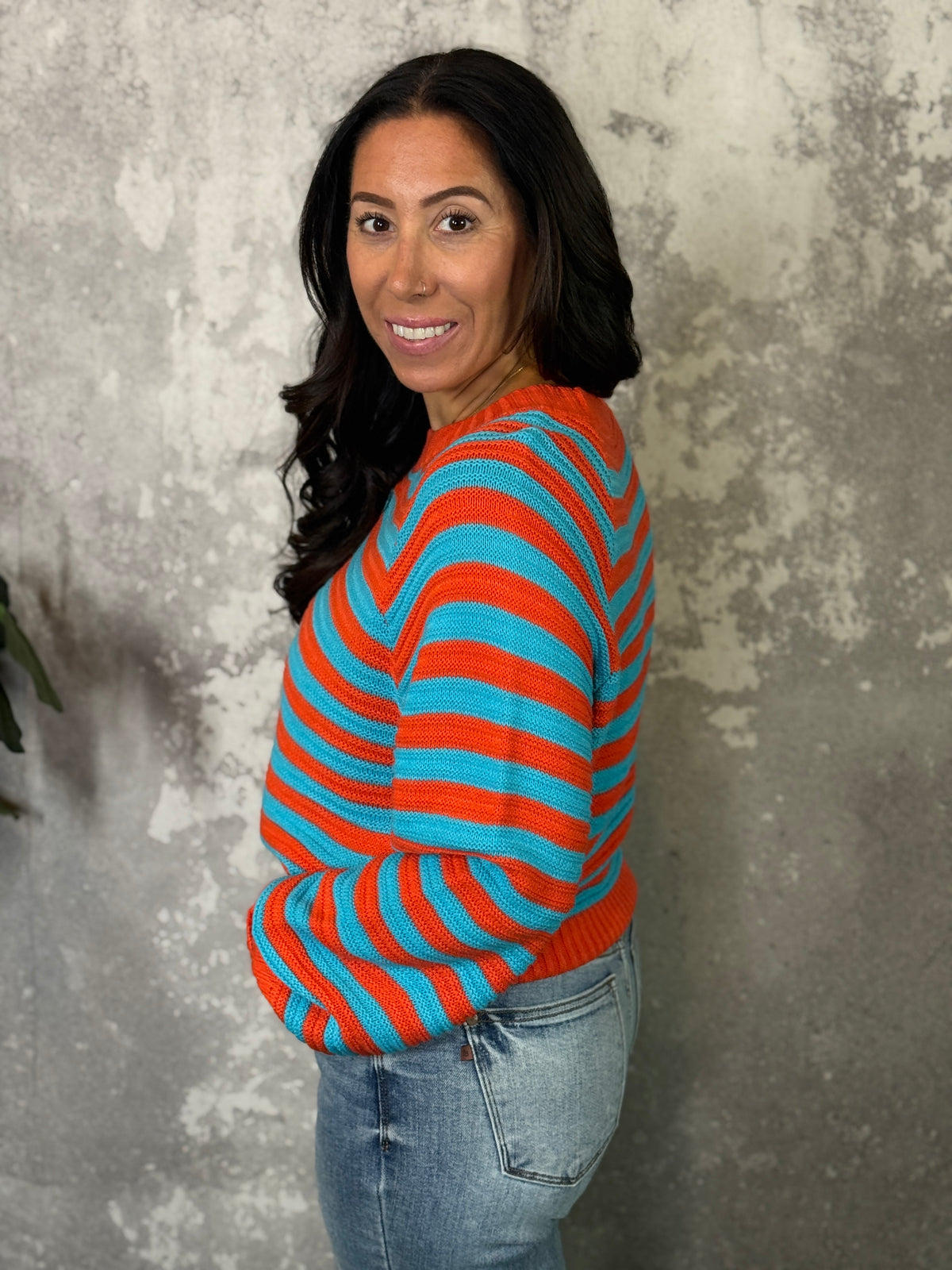 Stripe Turquoise and Orange Sweater