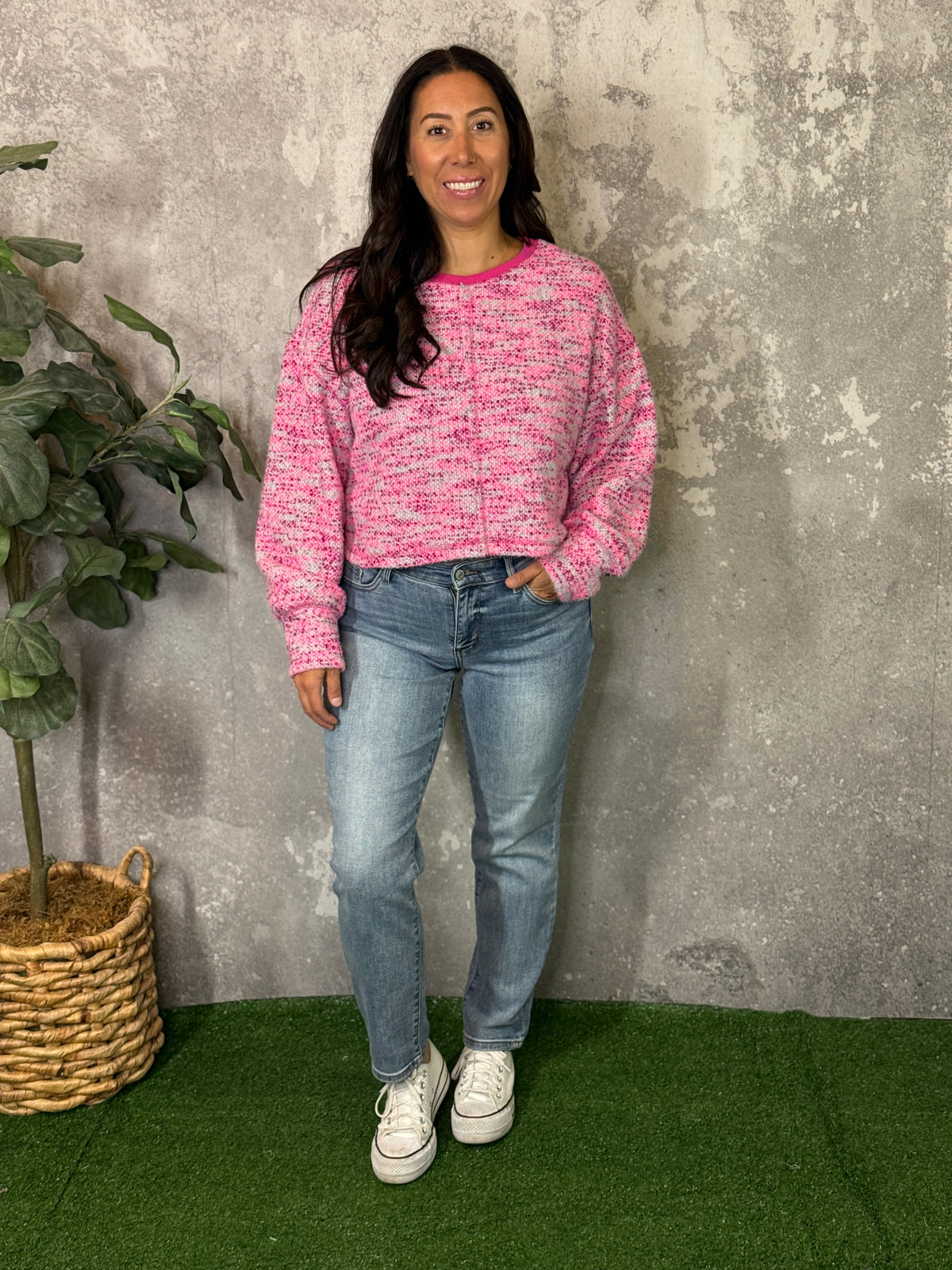 Modest Crop Pink Mix Sweater