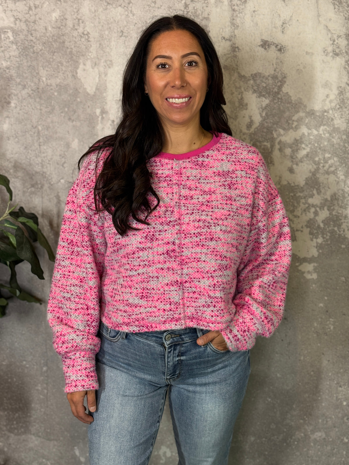 Modest Crop Pink Mix Sweater