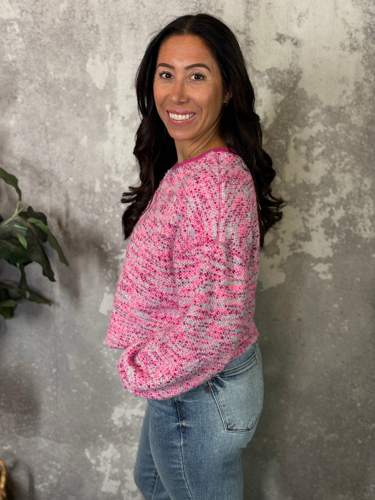 Modest Crop Pink Mix Sweater