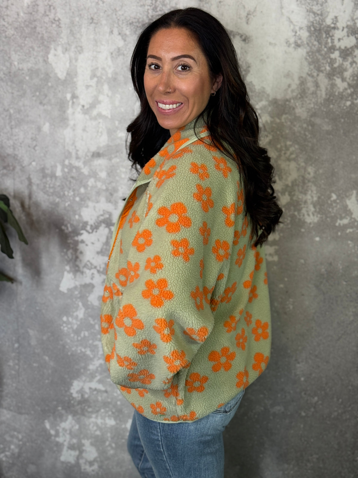 Retro Orange Flower Power Fleece Jacket