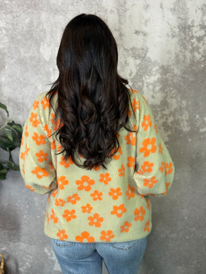 Retro Orange Flower Power Fleece Jacket