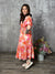 Pink/Orange Floral Waist Tie Dress with Puff Sleeves