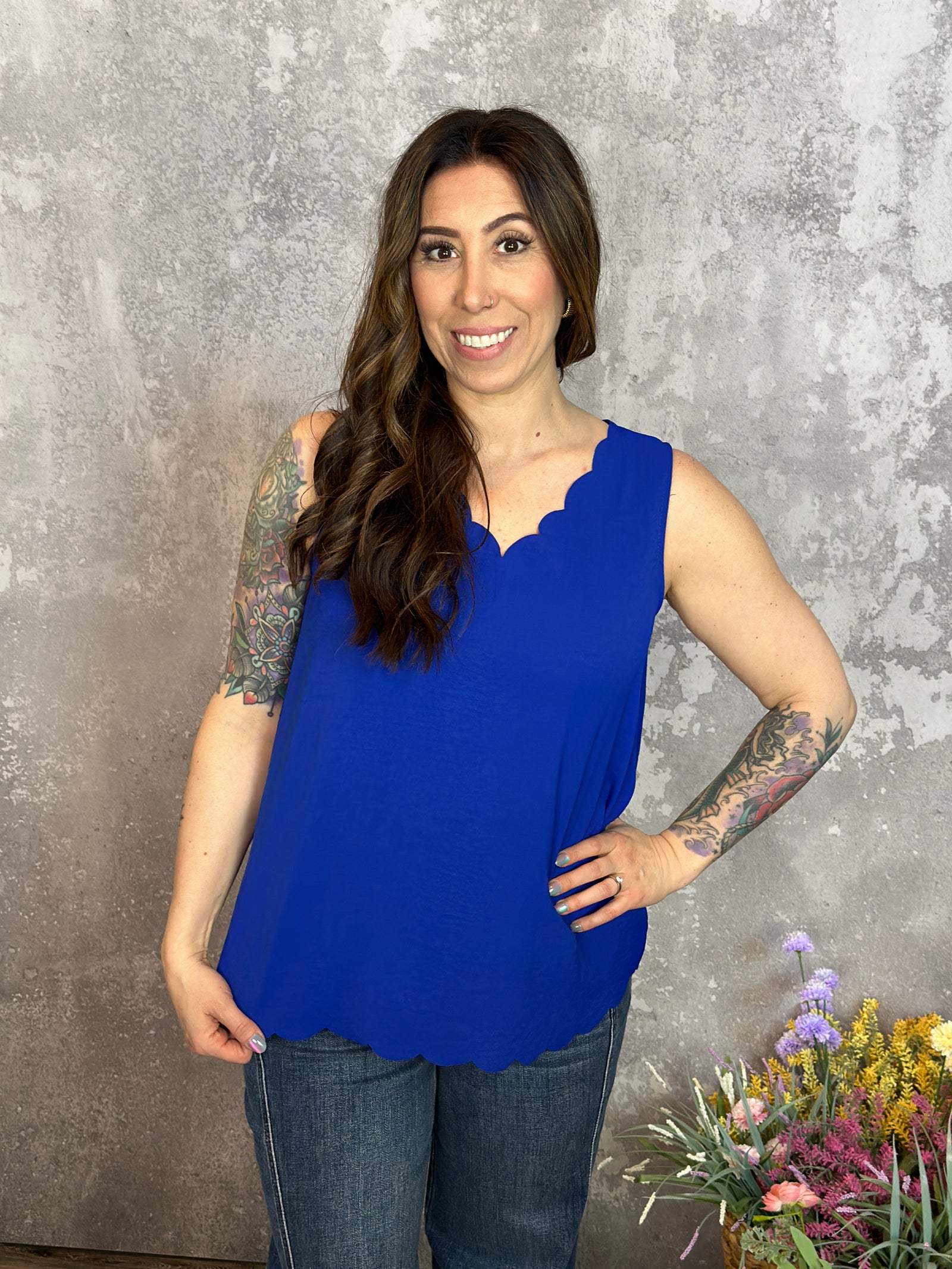 Summer Scalloped Tank  - Blue
