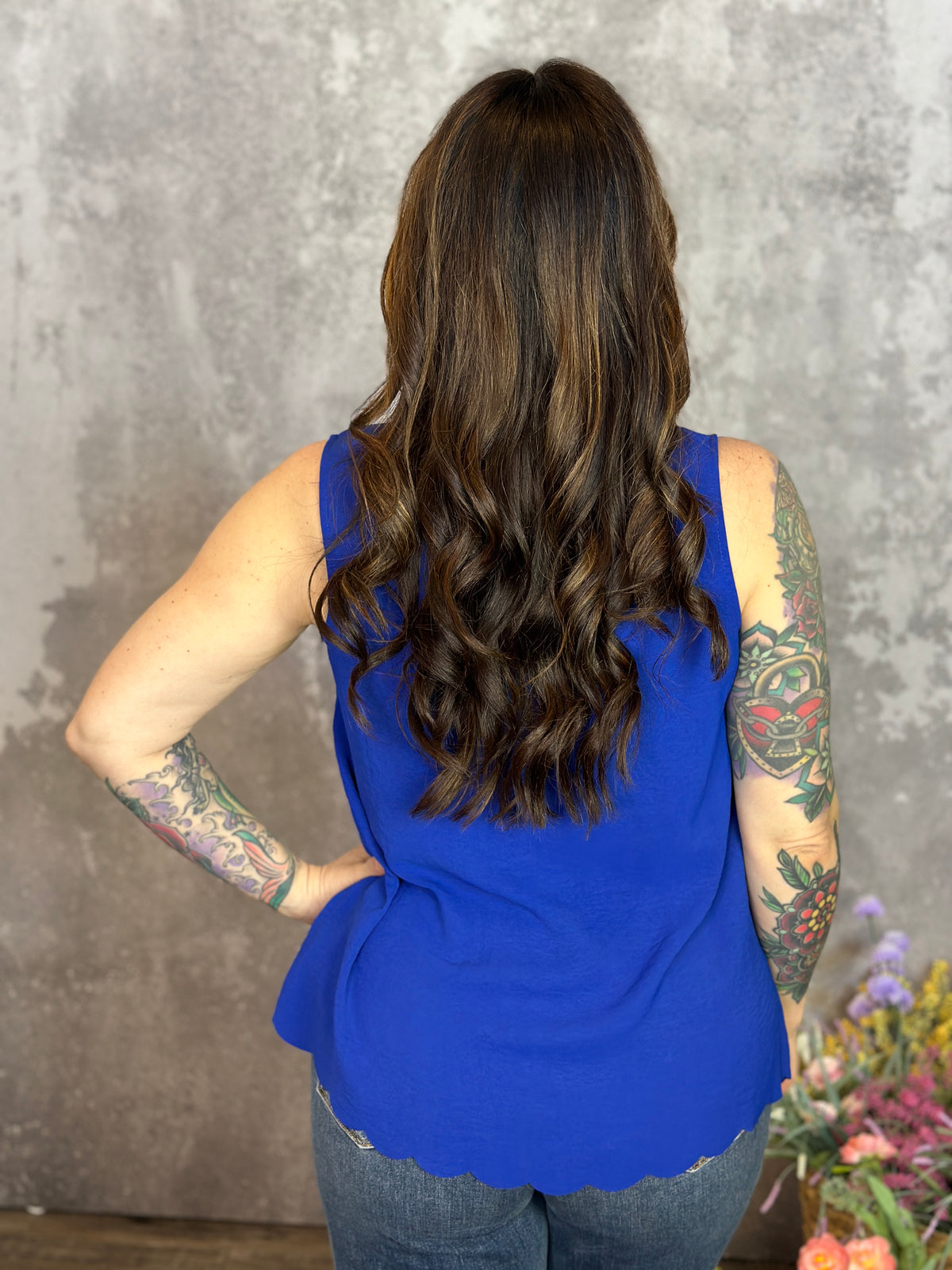 Summer Scalloped Tank  - Blue