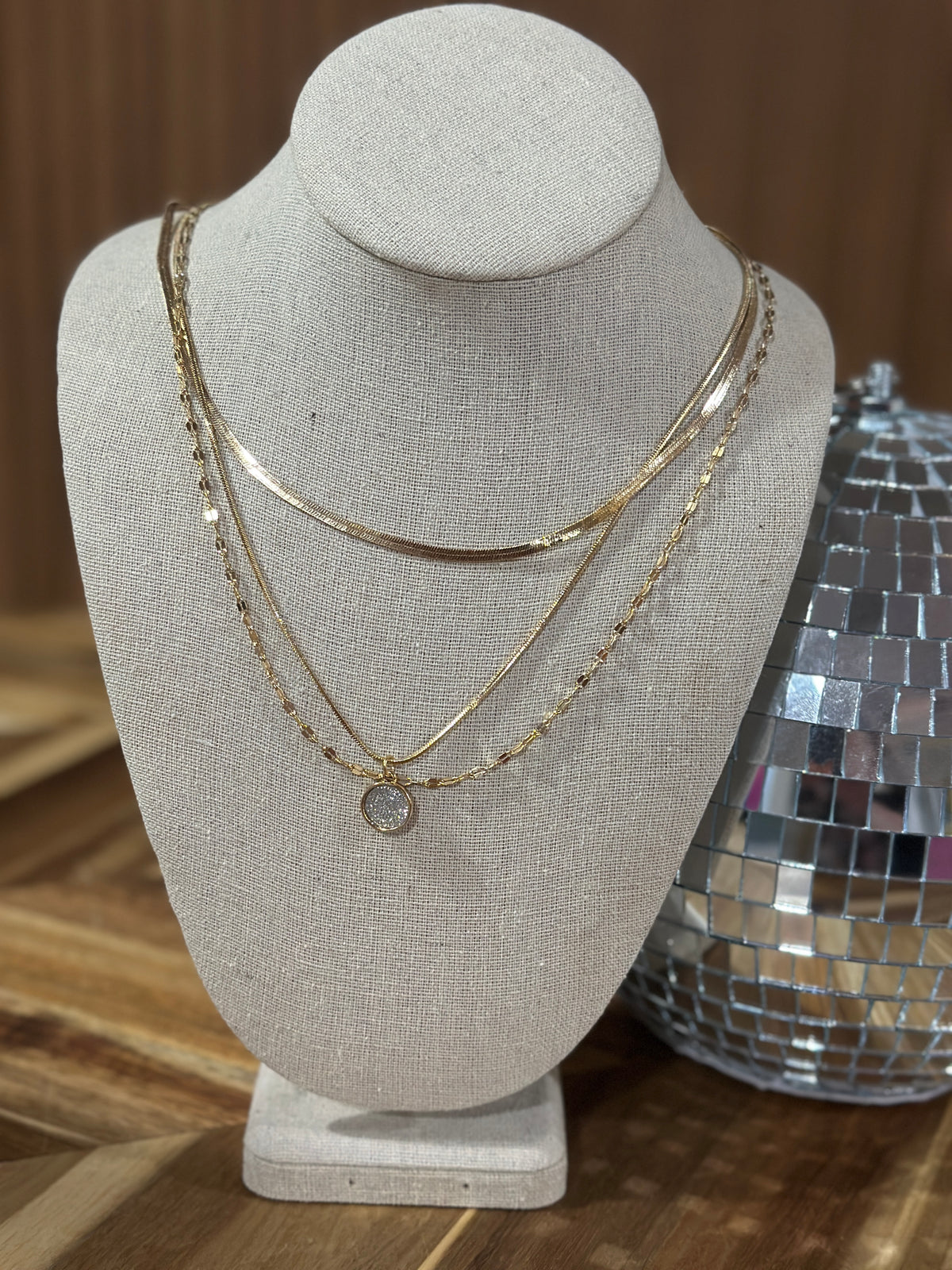 3 Strand Flitter Circle Necklace