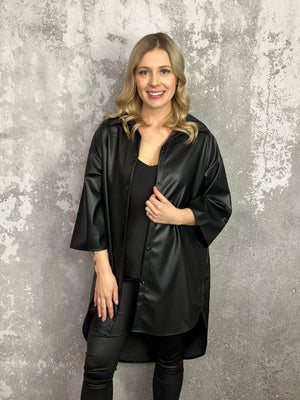 3/4 Sleeve High Low Faux Leather Top/Layer (Small - 3X)