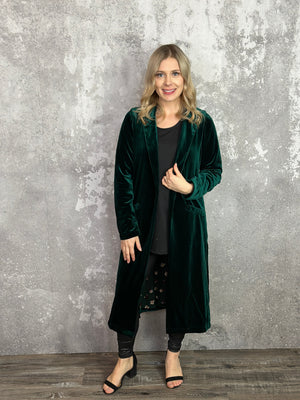 Green Velvet Duster Coat -  Evergreen (XSmall - 3X) BESTSELLER - FINAL SALE