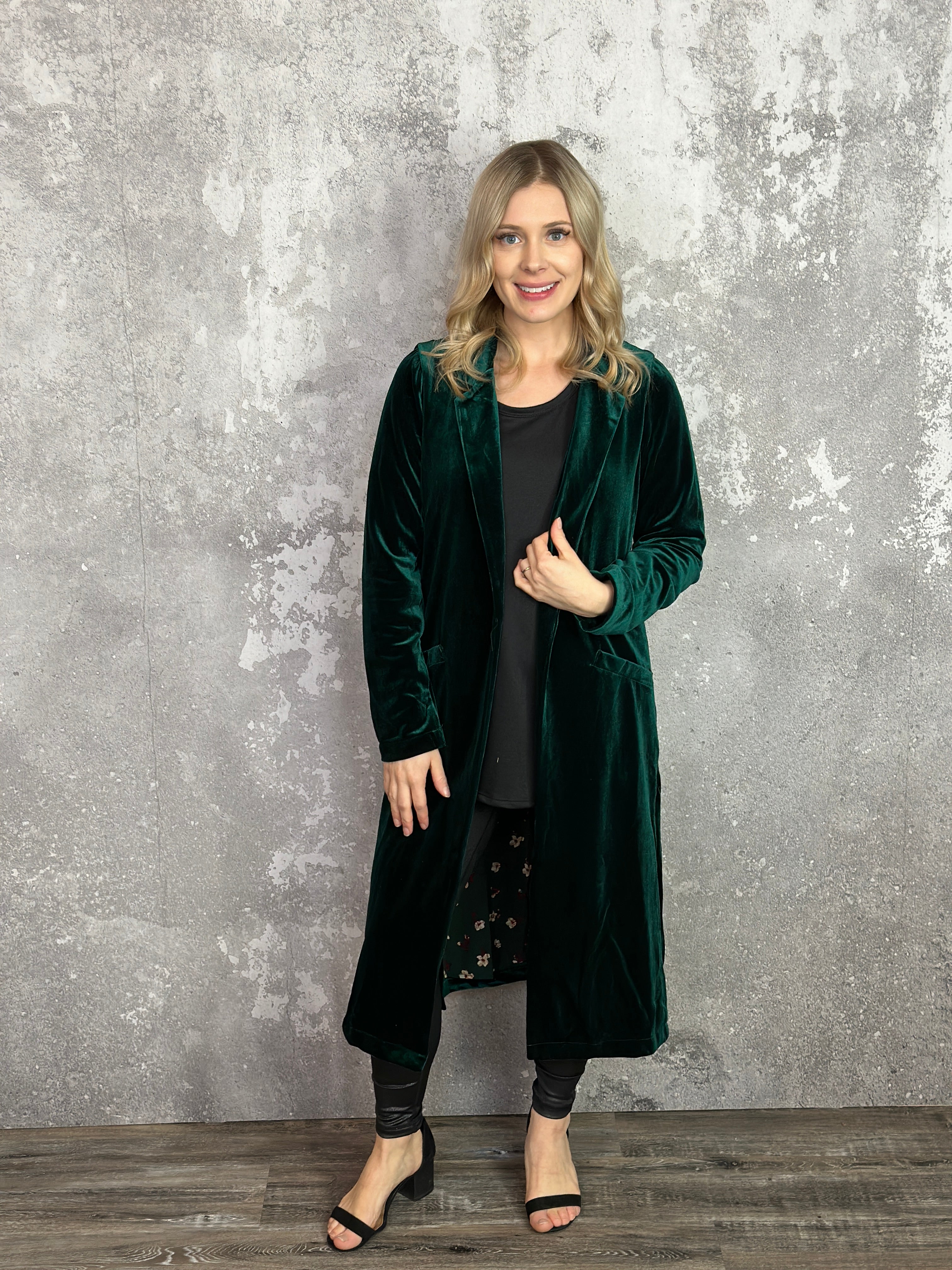 Green Velvet Duster Coat - Evergreen (XSmall - 3X) * RESTOCK - The