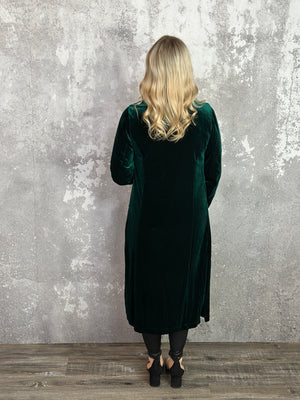 Green Velvet Duster Coat -  Evergreen (XSmall - 3X) *  RESTOCK