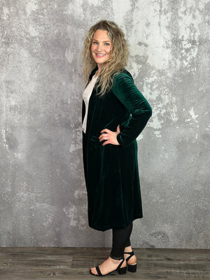 Green Velvet Duster Coat -  Evergreen (XSmall - 3X) *  RESTOCK