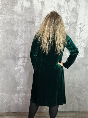 Green Velvet Duster Coat -  Evergreen (XSmall - 3X) BESTSELLER - FINAL SALE