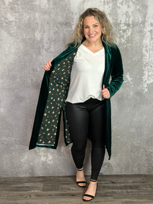 Green Velvet Duster Coat -  Evergreen (XSmall - 3X) BESTSELLER - FINAL SALE
