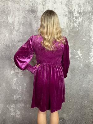 Smocked Velvet Berry Dress - Small - 3X