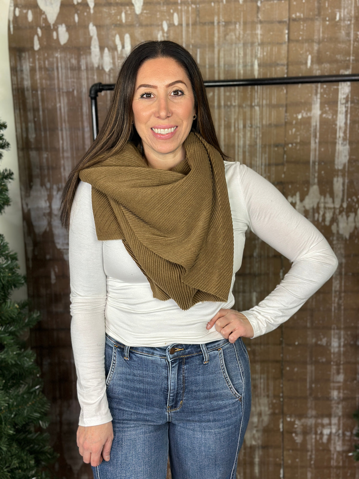 Dark Camel Textured Scarf