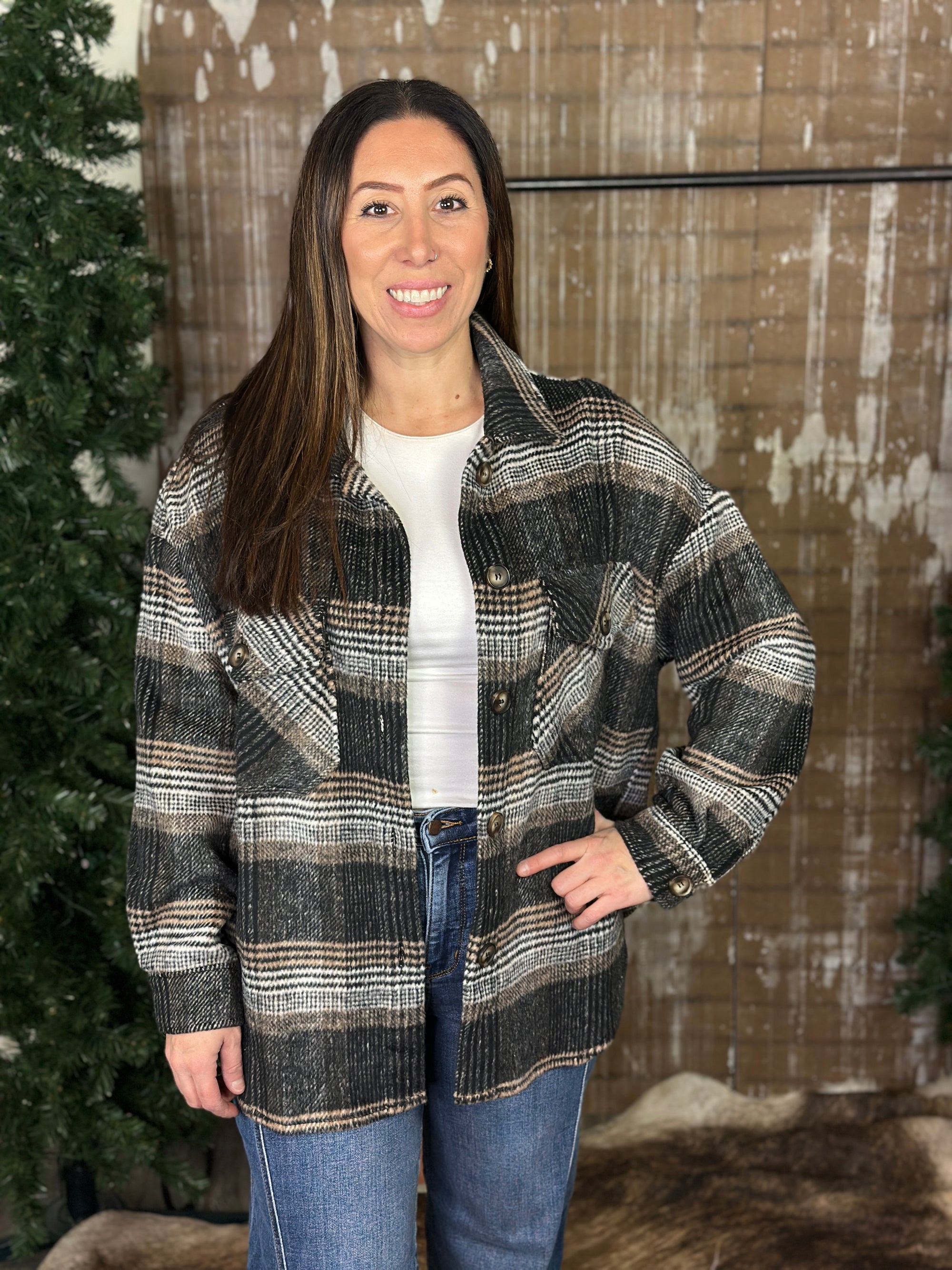 Black/Brown Plaid Shacket