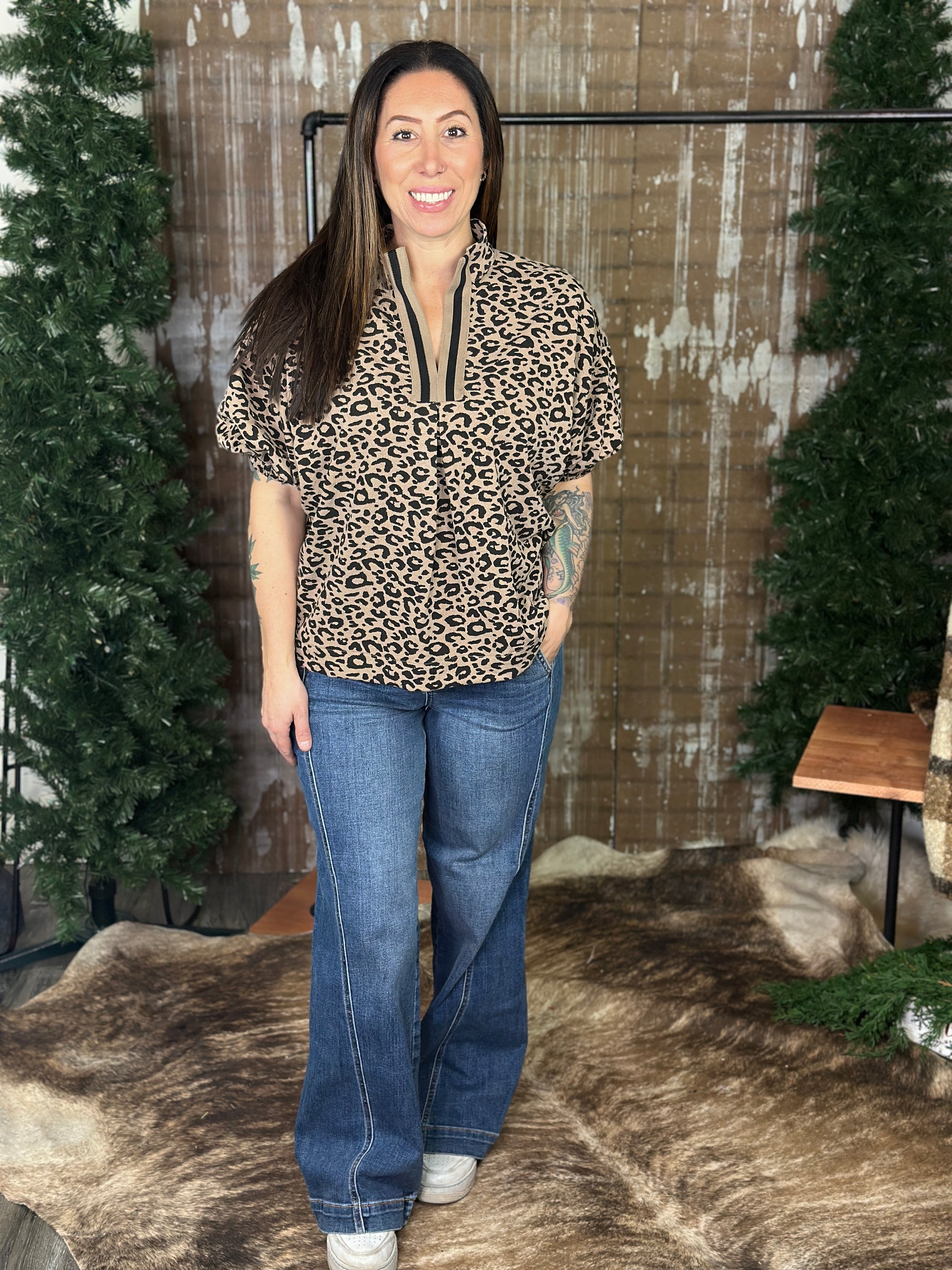 Mocha Leopard Lux Textured Top