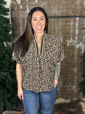 Mocha Leopard Lux Textured Top