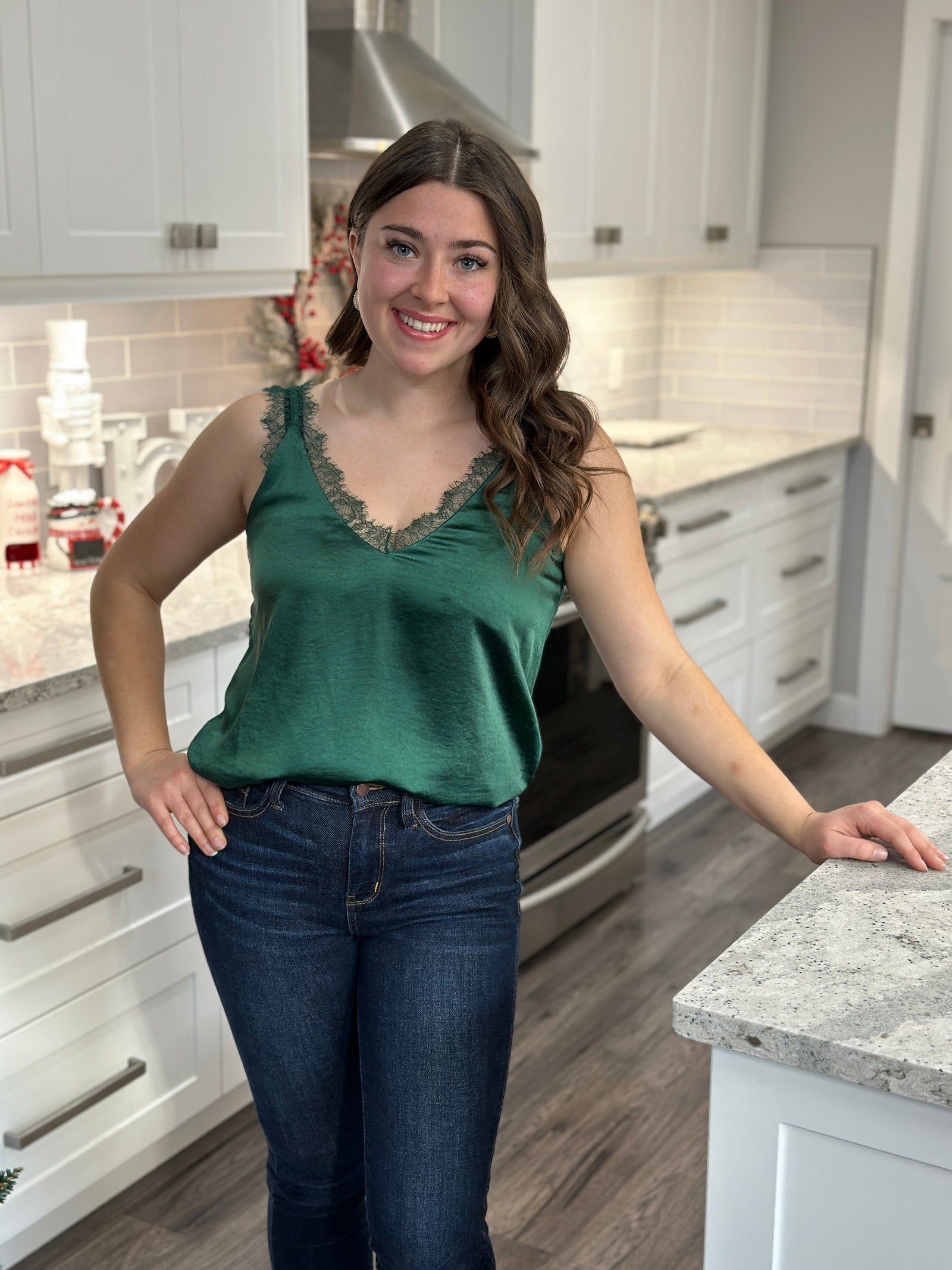 Lace Detail Cami Tank - Green - FINAL SALE