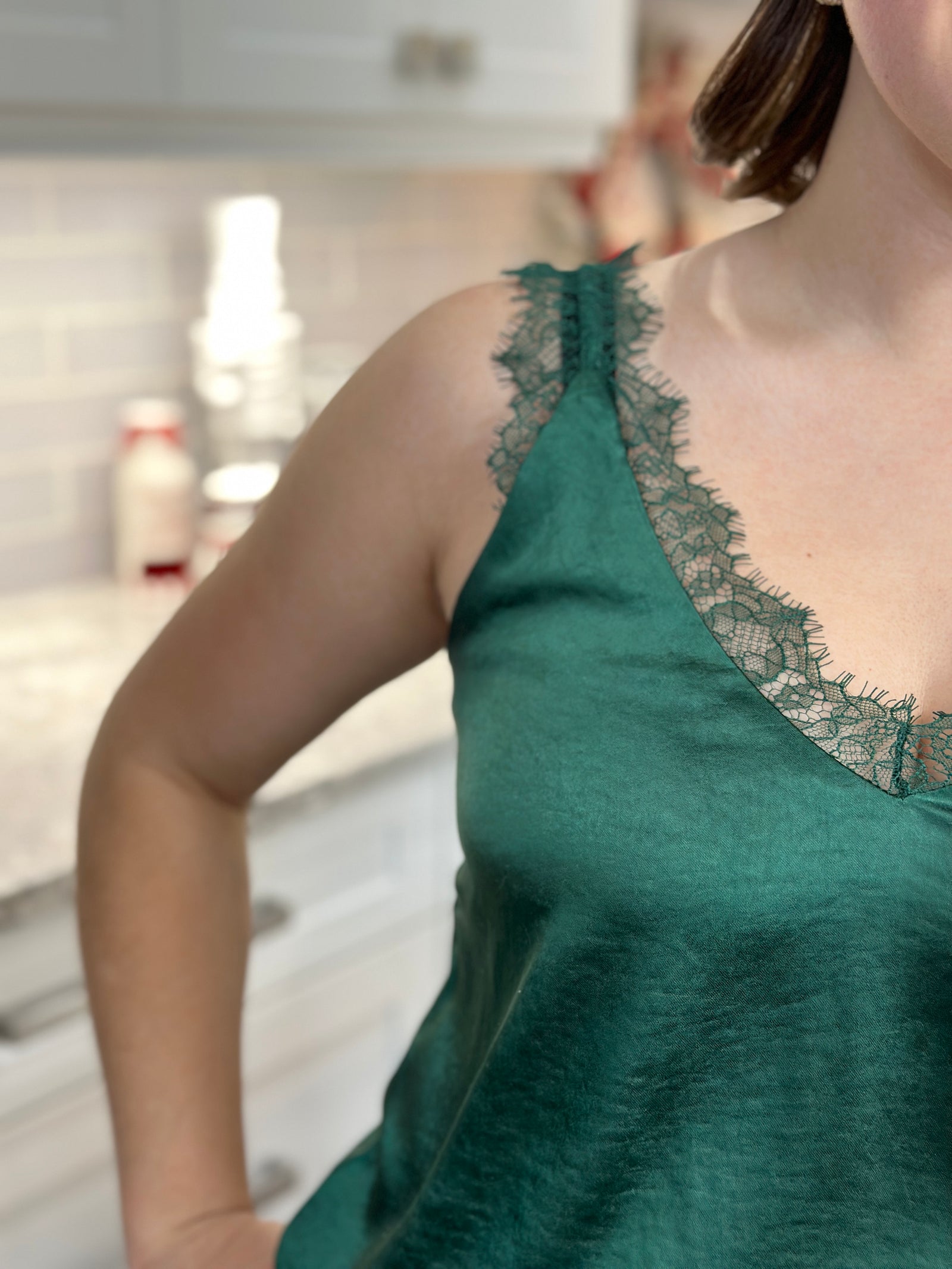 Lace Detail Cami Tank - Green - FINAL SALE