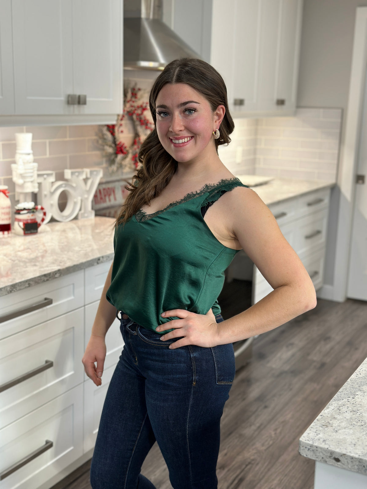 Lace Detail Cami Tank - Green - FINAL SALE