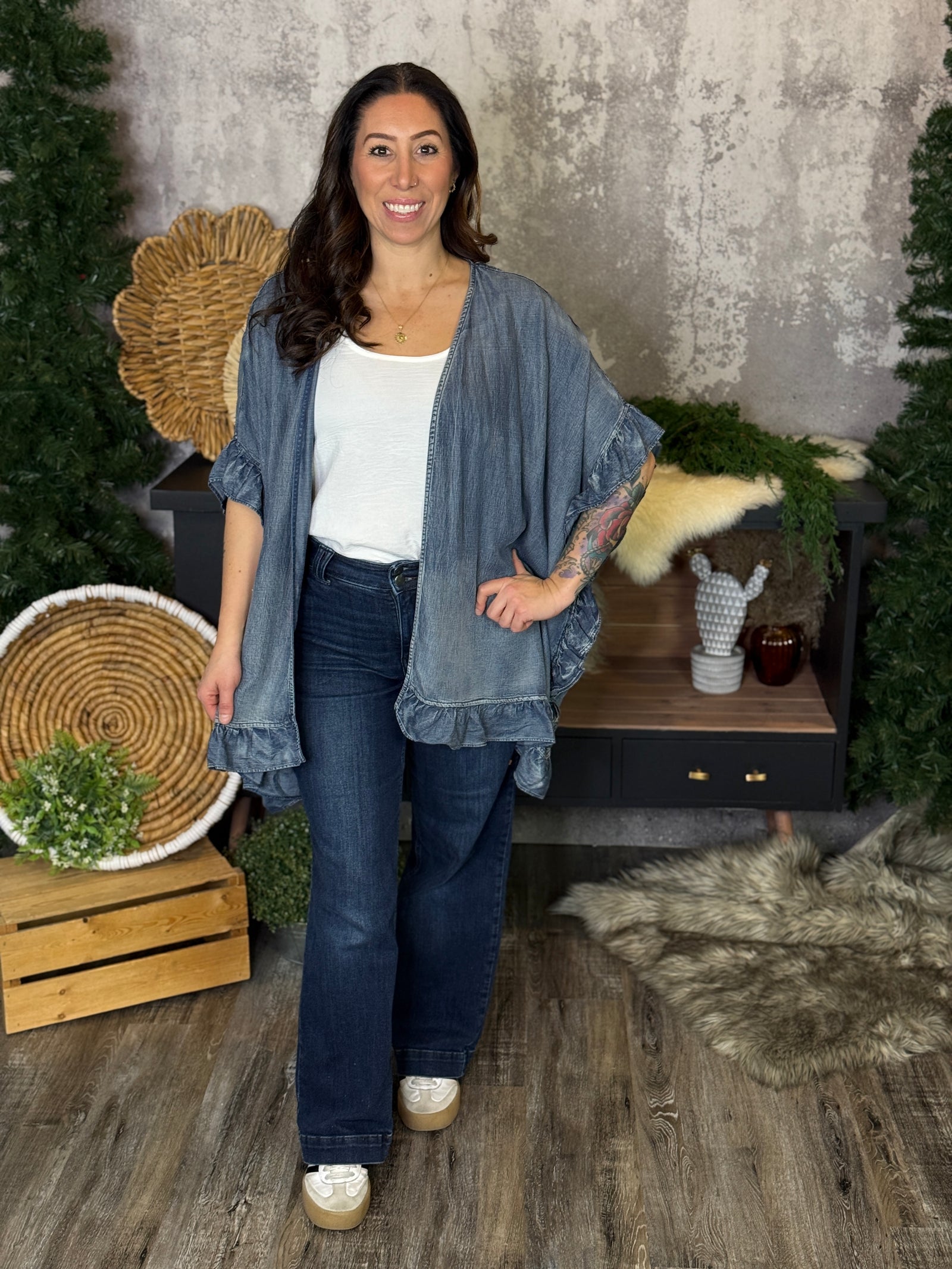 Chambray Ruffle Layer  (Small - 3X)