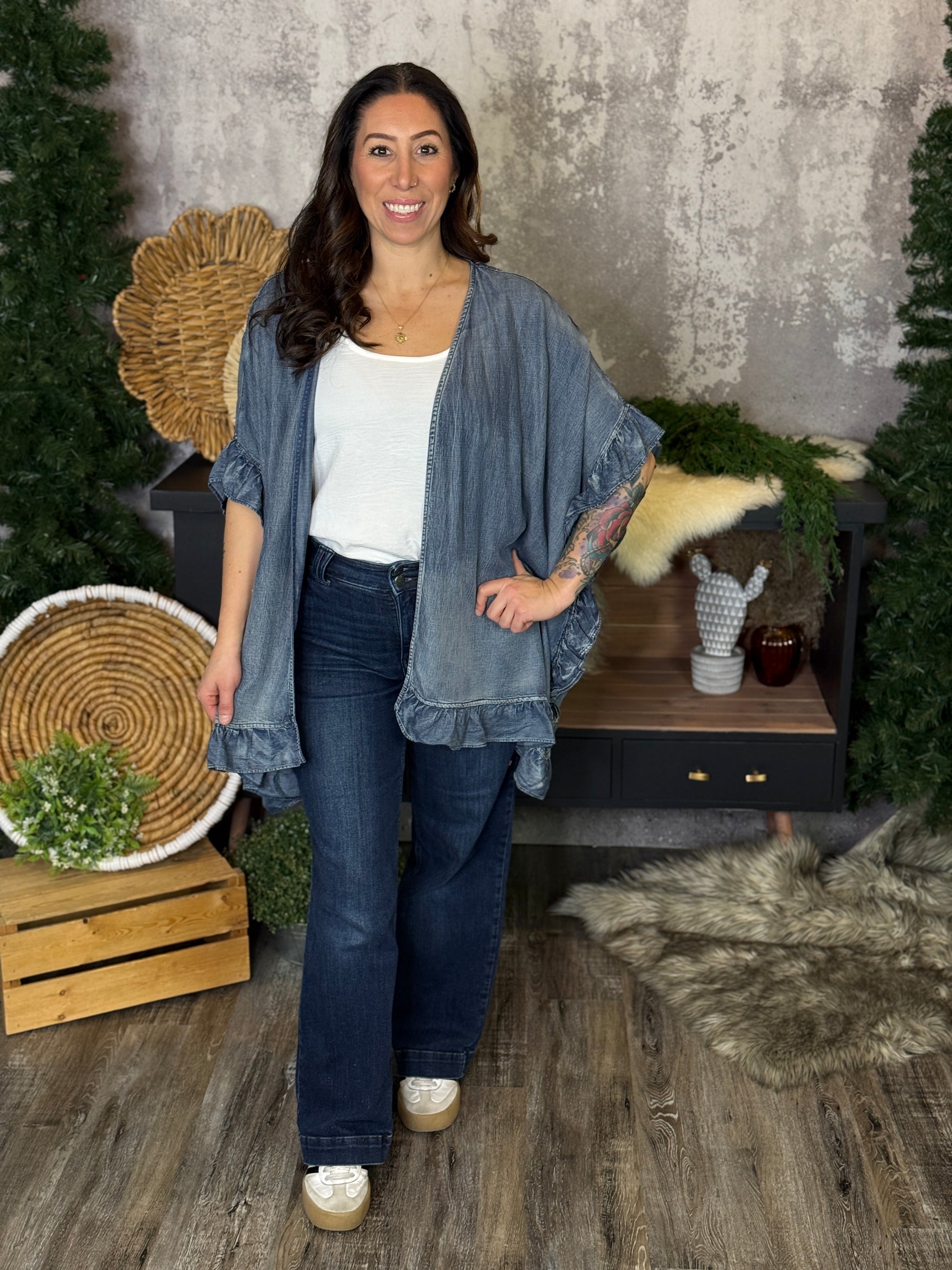 Chambray Ruffle Layer  (Small - 3X)